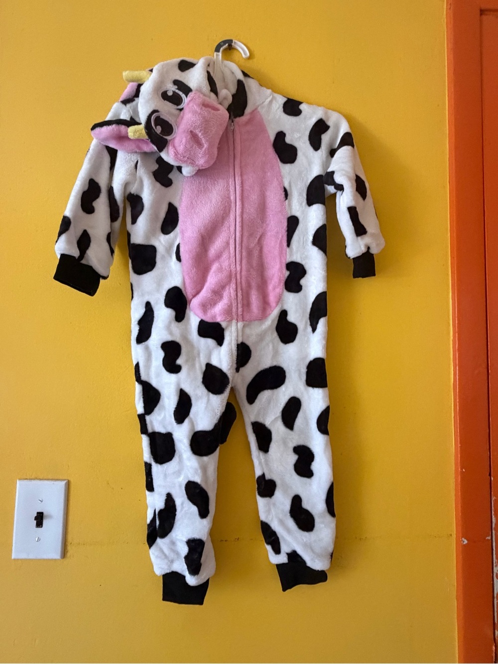 Kids Plush Cow One-Piece Romper with Pink Accent 3T